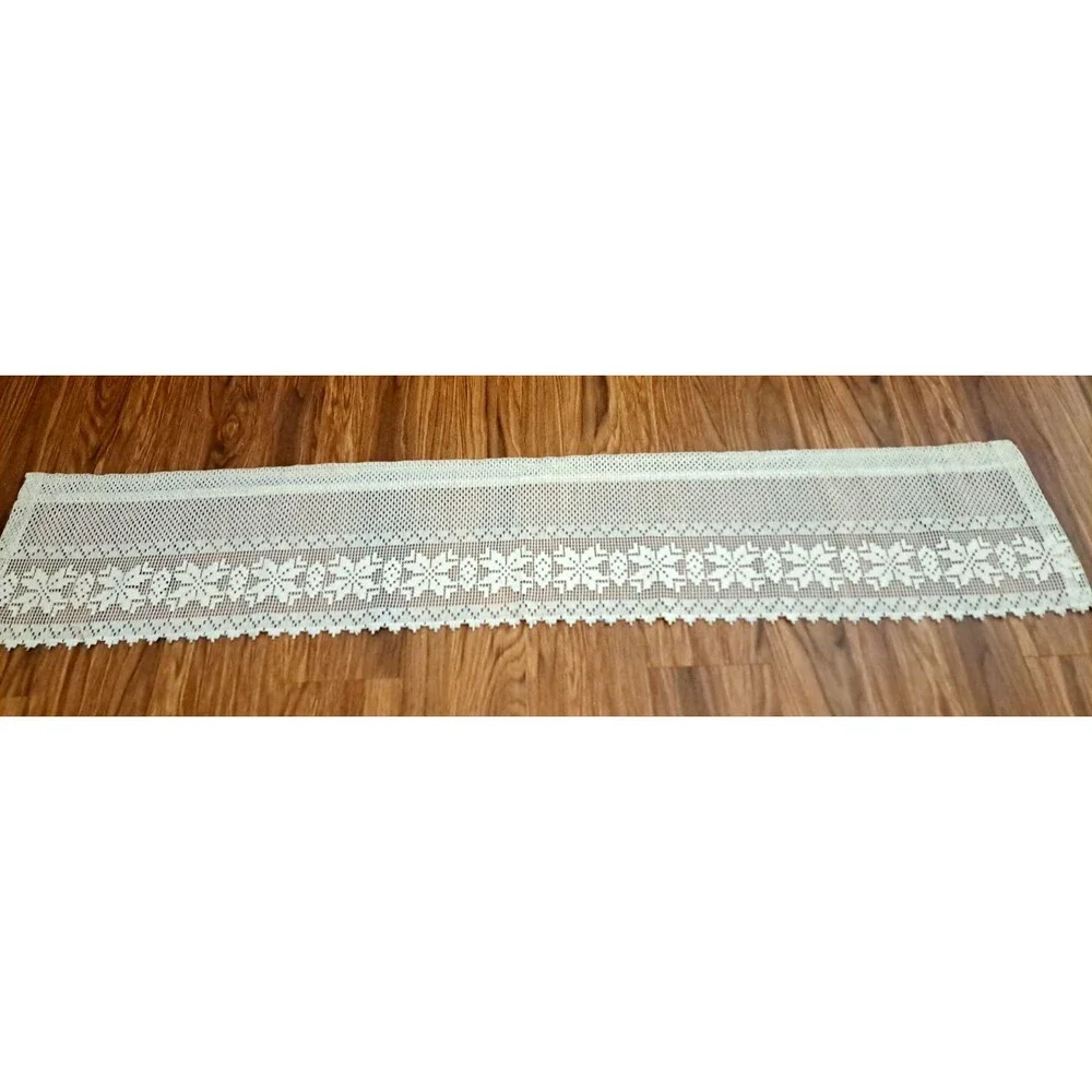 White Knit Lace Window Valance Floral 11x56 Cottage Country Boho Rod Pocket